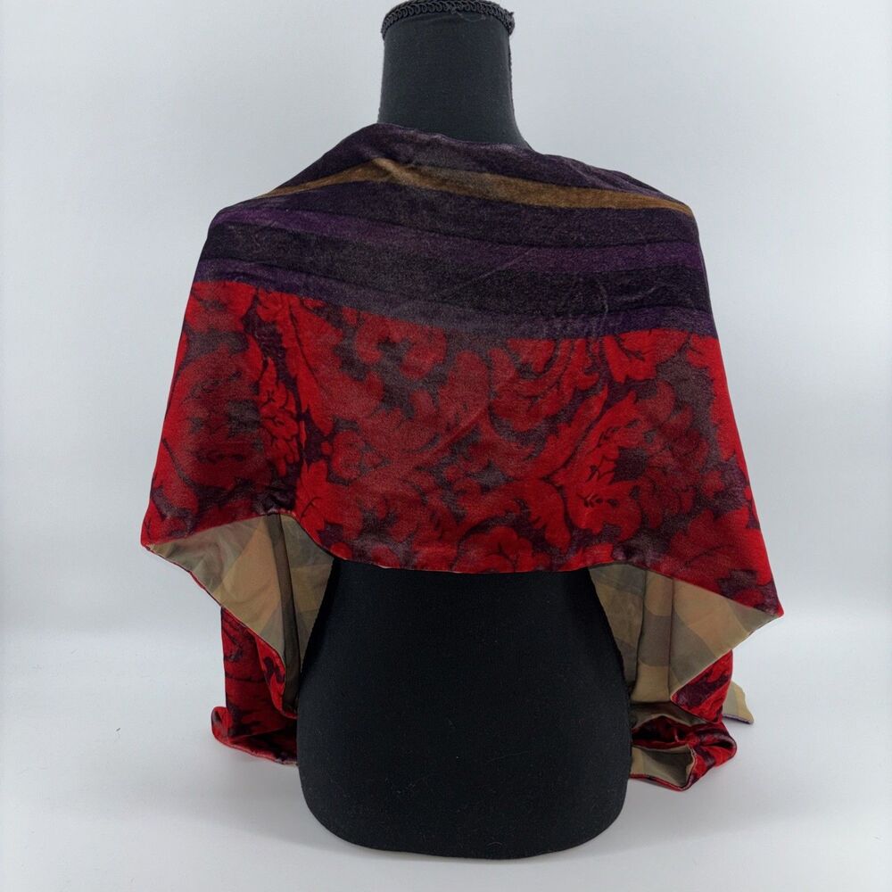 Vintage Ann Taylor Loft Velvet Damask Printed Purple Red Lined Scarf Shawl - Picture 2 of 7